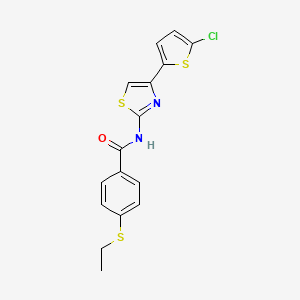 molecular formula C16H13ClN2OS3 B2552241 N-(4-(5-chlorothiophen-2-yl)thiazol-2-yl)-4-(ethylthio)benzamide CAS No. 922823-30-1