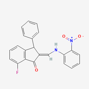 molecular formula C22H15FN2O3 B2552250 (2E)-7-fluoro-2-{[(2-nitrophenyl)amino]methylidene}-3-phenyl-2,3-dihydro-1H-inden-1-one CAS No. 338420-86-3