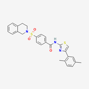 molecular formula C27H25N3O3S2 B2552255 4-(3,4-二氢-1H-异喹啉-2-磺酰基)-N-[4-(2,5-二甲苯基)-1,3-噻唑-2-基]苯甲酰胺 CAS No. 361480-62-8