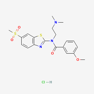 molecular formula C20H24ClN3O4S2 B2552264 N-(2-(dimethylamino)ethyl)-3-methoxy-N-(6-(methylsulfonyl)benzo[d]thiazol-2-yl)benzamide hydrochloride CAS No. 1215570-59-4