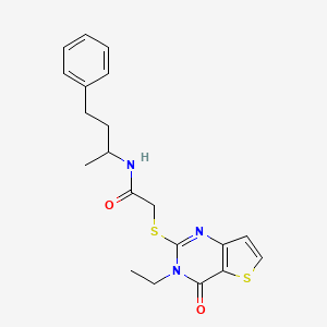 molecular formula C20H23N3O2S2 B2552272 2-[(3-ethyl-4-oxo-3,4-dihydrothieno[3,2-d]pyrimidin-2-yl)sulfanyl]-N-(4-phenylbutan-2-yl)acetamide CAS No. 1252912-66-5