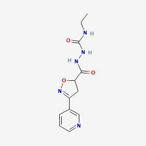 molecular formula C12H15N5O3 B2552280 N-ethyl-2-{[3-(3-pyridinyl)-4,5-dihydro-5-isoxazolyl]carbonyl}-1-hydrazinecarboxamide CAS No. 478078-47-6