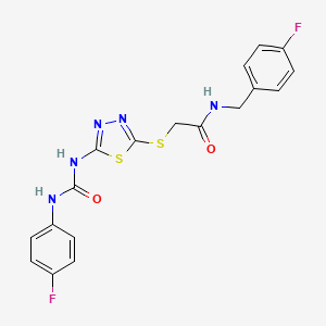 molecular formula C18H15F2N5O2S2 B2552311 N-(4-氟苄基)-2-((5-(3-(4-氟苯基)脲基)-1,3,4-噻二唑-2-基)硫基)乙酰胺 CAS No. 886938-33-6