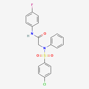 molecular formula C20H16ClFN2O3S B2552321 2-(N-(4-chlorophenyl)sulfonylanilino)-N-(4-fluorophenyl)acetamide CAS No. 339102-60-2