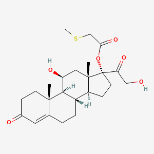 molecular formula C24H34O6S B2552361 (8S,9S,10R,11S,13S,14S,17R)-11-Hydroxy-17-(2-hydroxyacetyl)-10,13-dimethyl-3-oxo-2,3,6,7,8,9,10,11,12,13,14,15,16,17-tetradecahydro-1H-cyclopenta[A]phenanthren-17-YL 2-(methylthio)acetate CAS No. 130039-90-6