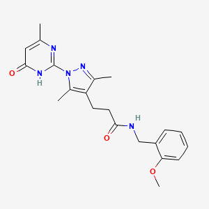 molecular formula C21H25N5O3 B2552362 3-(3,5-dimethyl-1-(4-methyl-6-oxo-1,6-dihydropyrimidin-2-yl)-1H-pyrazol-4-yl)-N-(2-methoxybenzyl)propanamide CAS No. 1172984-03-0
