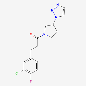 molecular formula C15H16ClFN4O B2552383 1-(3-(1H-1,2,3-三唑-1-基)吡咯烷-1-基)-3-(3-氯-4-氟苯基)丙-1-酮 CAS No. 2034288-78-1