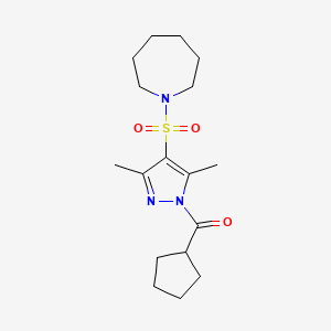 molecular formula C17H27N3O3S B2552385 (4-(azepan-1-ylsulfonyl)-3,5-dimethyl-1H-pyrazol-1-yl)(cyclopentyl)methanone CAS No. 1019105-37-3