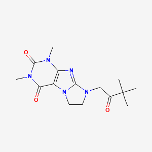 molecular formula C15H21N5O3 B2552411 8-(3,3-dimethyl-2-oxobutyl)-1,3-dimethyl-7,8-dihydro-1H-imidazo[2,1-f]purine-2,4(3H,6H)-dione CAS No. 1190254-62-6