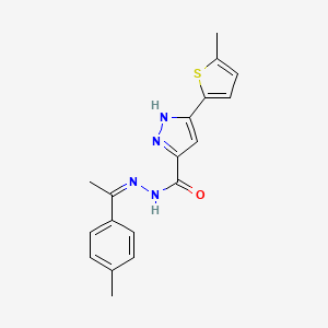 molecular formula C18H18N4OS B2552430 (Z)-3-(5-methylthiophen-2-yl)-N'-(1-(p-tolyl)ethylidene)-1H-pyrazole-5-carbohydrazide CAS No. 1285512-77-7