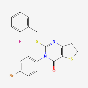 molecular formula C19H14BrFN2OS2 B2552440 3-(4-溴苯基)-2-((2-氟苄基)硫代)-6,7-二氢噻吩并[3,2-d]嘧啶-4(3H)-酮 CAS No. 687567-24-4