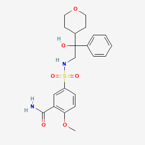 molecular formula C21H26N2O6S B2552456 5-(N-(2-羟基-2-苯基-2-(四氢-2H-吡喃-4-基)乙基)磺酰胺基)-2-甲氧基苯甲酰胺 CAS No. 2034259-05-5