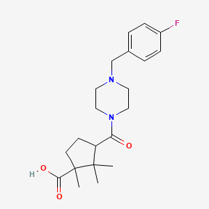 molecular formula C21H29FN2O3 B2552493 3-(4-(4-フルオロベンジル)ピペラジン-1-カルボニル)-1,2,2-トリメチルシクロペンタンカルボン酸 CAS No. 938007-29-5