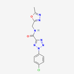 molecular formula C12H10ClN7O2 B2552512 2-(4-chlorophenyl)-N-((5-methyl-1,3,4-oxadiazol-2-yl)methyl)-2H-tetrazole-5-carboxamide CAS No. 1396880-58-2