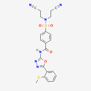 molecular formula C22H20N6O4S2 B2552582 4-(N,N-bis(2-cyanoethyl)sulfamoyl)-N-(5-(2-(methylthio)phenyl)-1,3,4-oxadiazol-2-yl)benzamide CAS No. 886909-31-5