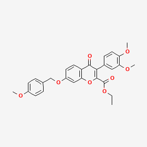 molecular formula C28H26O8 B2552586 Ethyl-3-(3,4-Dimethoxyphenyl)-7-[(4-Methoxyphenyl)methoxy]-4-oxo-chromen-2-carboxylat CAS No. 610751-98-9