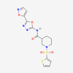 molecular formula C15H15N5O5S2 B2552593 N-(5-(isoxazol-5-yl)-1,3,4-oxadiazol-2-yl)-1-(thiophen-2-ylsulfonyl)piperidine-3-carboxamide CAS No. 946313-26-4