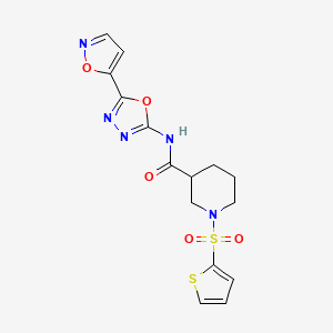 molecular formula C15H15N5O5S2 B2552593 N-(5-(异噁唑-5-基)-1,3,4-噁二唑-2-基)-1-(噻吩-2-基磺酰基)哌啶-3-羧酰胺 CAS No. 946313-26-4