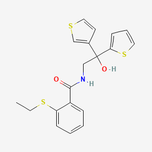 molecular formula C19H19NO2S3 B2552601 2-(ethylthio)-N-(2-hydroxy-2-(thiophen-2-yl)-2-(thiophen-3-yl)ethyl)benzamide CAS No. 2034338-32-2
