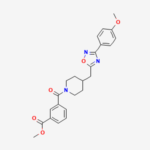molecular formula C24H25N3O5 B2552603 Methyl 3-[(4-{[3-(4-methoxyphenyl)-1,2,4-oxadiazol-5-yl]methyl}piperidin-1-yl)carbonyl]benzoate CAS No. 1775304-10-3