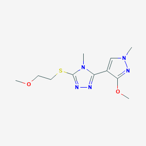 molecular formula C11H17N5O2S B2552604 3-(3-methoxy-1-methyl-1H-pyrazol-4-yl)-5-((2-methoxyethyl)thio)-4-methyl-4H-1,2,4-triazole CAS No. 1013774-84-9