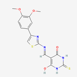 molecular formula C16H14N4O4S2 B2552619 5-(((4-(3,4-二甲氧基苯基)噻唑-2-基)氨基)亚甲基)-2-硫代二氢嘧啶-4,6(1H,5H)-二酮 CAS No. 1021262-91-8