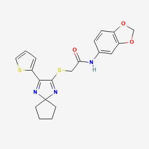 N-(benzo[d][1,3]dioxol-5-yl)-2-((3-(thiophen-2-yl)-1,4-diazaspiro[4.4]nona-1,3-dien-2-yl)thio)acetamide