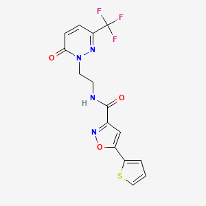 molecular formula C15H11F3N4O3S B2552638 N-[2-[6-Oxo-3-(trifluoromethyl)pyridazin-1-yl]ethyl]-5-thiophen-2-yl-1,2-oxazole-3-carboxamide CAS No. 2415509-41-8