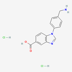 molecular formula C15H15Cl2N3O2 B2552682 1-[4-(氨甲基)苯基]苯并咪唑-5-羧酸；二盐酸盐 CAS No. 2241127-89-7