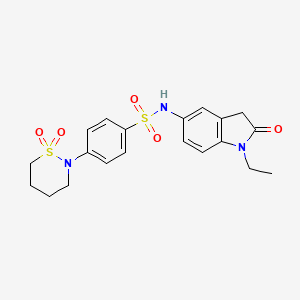molecular formula C20H23N3O5S2 B2552698 4-(1,1-dioxido-1,2-thiazinan-2-yl)-N-(1-ethyl-2-oxoindolin-5-yl)benzenesulfonamide CAS No. 1396857-74-1