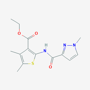 molecular formula C14H17N3O3S B2552714 ethyl 4,5-dimethyl-2-(1-methyl-1H-pyrazole-3-carboxamido)thiophene-3-carboxylate CAS No. 1020489-38-6