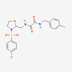 molecular formula C20H22ClN3O5S B2552719 N1-((3-((4-氯苯基)磺酰基)恶唑烷-2-基)甲基)-N2-(4-甲基苄基)草酰胺 CAS No. 868983-81-7