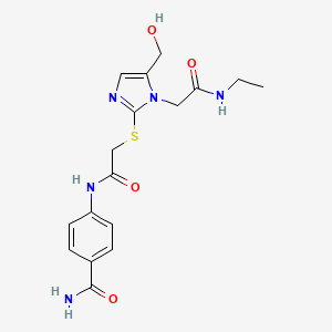 molecular formula C17H21N5O4S B2552725 4-(2-((1-(2-(ethylamino)-2-oxoethyl)-5-(hydroxymethyl)-1H-imidazol-2-yl)thio)acetamido)benzamide CAS No. 921794-19-6