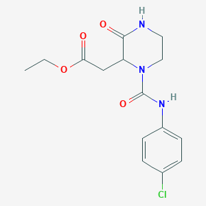 molecular formula C15H18ClN3O4 B2552727 Ethyl 2-{1-[(4-chloroanilino)carbonyl]-3-oxo-2-piperazinyl}acetate CAS No. 1007932-18-4
