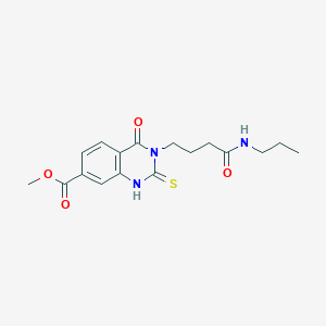 molecular formula C17H21N3O4S B2552733 Methyl 4-oxo-3-(4-oxo-4-(propylamino)butyl)-2-thioxo-1,2,3,4-tetrahydroquinazoline-7-carboxylate CAS No. 946243-38-5