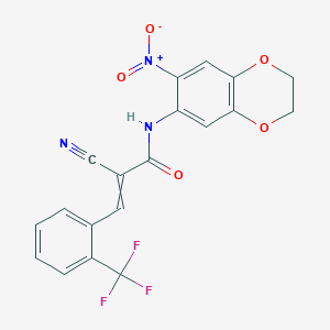 molecular formula C19H12F3N3O5 B2552754 2-cyano-N-(7-nitro-2,3-dihydro-1,4-benzodioxin-6-yl)-3-[2-(trifluoromethyl)phenyl]prop-2-enamide CAS No. 744229-78-5