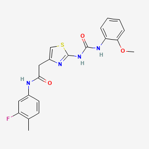 molecular formula C20H19FN4O3S B2552827 N-(3-fluoro-4-methylphenyl)-2-(2-(3-(2-methoxyphenyl)ureido)thiazol-4-yl)acetamide CAS No. 897614-03-8