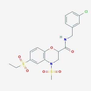molecular formula C19H21ClN2O6S2 B2552838 N-(3-氯苄基)-6-(乙磺酰基)-4-(甲磺酰基)-3,4-二氢-2H-1,4-苯并恶嗪-2-甲酰胺 CAS No. 866134-37-4