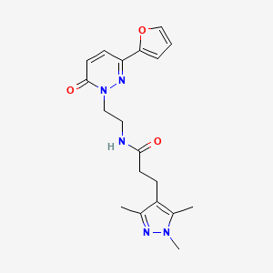 molecular formula C19H23N5O3 B2552845 N-(2-(3-(furan-2-yl)-6-oxopyridazin-1(6H)-yl)ethyl)-3-(1,3,5-trimethyl-1H-pyrazol-4-yl)propanamide CAS No. 1251542-85-4