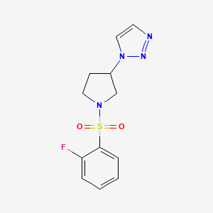 molecular formula C12H13FN4O2S B2552852 1-(1-((2-fluorophenyl)sulfonyl)pyrrolidin-3-yl)-1H-1,2,3-triazole CAS No. 1798538-36-9