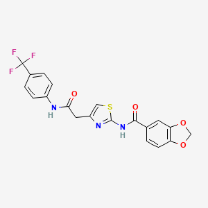 molecular formula C20H14F3N3O4S B2552862 N-(4-(2-oxo-2-((4-(trifluoromethyl)phenyl)amino)ethyl)thiazol-2-yl)benzo[d][1,3]dioxole-5-carboxamide CAS No. 941985-12-2
