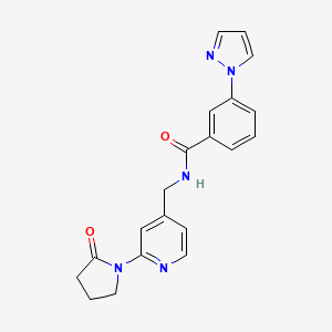molecular formula C20H19N5O2 B2552910 N-((2-(2-氧代吡咯烷-1-基)吡啶-4-基)甲基)-3-(1H-吡唑-1-基)苯甲酰胺 CAS No. 2034299-90-4
