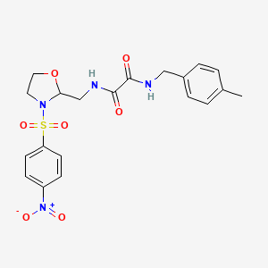 molecular formula C20H22N4O7S B2552918 N1-(4-methylbenzyl)-N2-((3-((4-nitrophenyl)sulfonyl)oxazolidin-2-yl)methyl)oxalamide CAS No. 868981-88-8