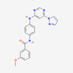 molecular formula C21H18N6O2 B2552932 N-(4-((6-(1H-pyrazol-1-yl)pyrimidin-4-yl)amino)phenyl)-3-methoxybenzamide CAS No. 1172418-90-4