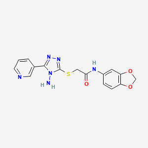 molecular formula C16H14N6O3S B2552948 2-((4-amino-5-(pyridin-3-yl)-4H-1,2,4-triazol-3-yl)thio)-N-(benzo[d][1,3]dioxol-5-yl)acetamide CAS No. 678155-68-5
