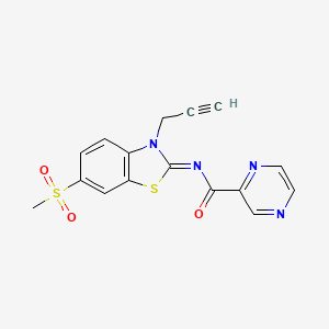 molecular formula C16H12N4O3S2 B2552968 (E)-N-(6-(methylsulfonyl)-3-(prop-2-yn-1-yl)benzo[d]thiazol-2(3H)-ylidene)pyrazine-2-carboxamide CAS No. 1173457-81-2