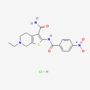 molecular formula C17H19ClN4O4S B2552986 6-Ethyl-2-(4-nitrobenzamido)-4,5,6,7-tetrahydrothieno[2,3-c]pyridine-3-carboxamide hydrochloride CAS No. 1215524-92-7