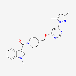 molecular formula C25H28N6O2 B2553003 [4-[[6-(3,5-Dimethylpyrazol-1-yl)pyrimidin-4-yl]oxymethyl]piperidin-1-yl]-(1-methylindol-3-yl)methanone CAS No. 2380184-55-2