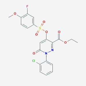 molecular formula C20H16ClFN2O7S B2553007 Ethyl 1-(2-chlorophenyl)-4-(((3-fluoro-4-methoxyphenyl)sulfonyl)oxy)-6-oxo-1,6-dihydropyridazine-3-carboxylate CAS No. 899959-26-3