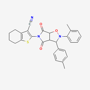 molecular formula C28H25N3O3S B2553008 2-(4,6-dioxo-2-(o-tolyl)-3-(p-tolyl)tetrahydro-2H-pyrrolo[3,4-d]isoxazol-5(3H)-yl)-4,5,6,7-tetrahydrobenzo[b]thiophene-3-carbonitrile CAS No. 1005261-57-3